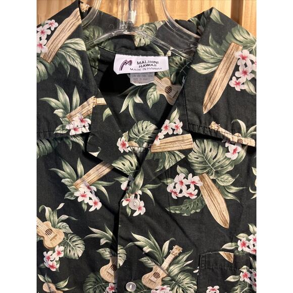 Malihini Vintage Men’s XL Black Floral SS Button Down Cotton Hawaiian Shirt - Picture 9 of 16
